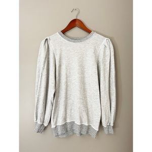The Great. Grey Puff Pleat Long Sleeve Sweatshirt Soft 0 XS